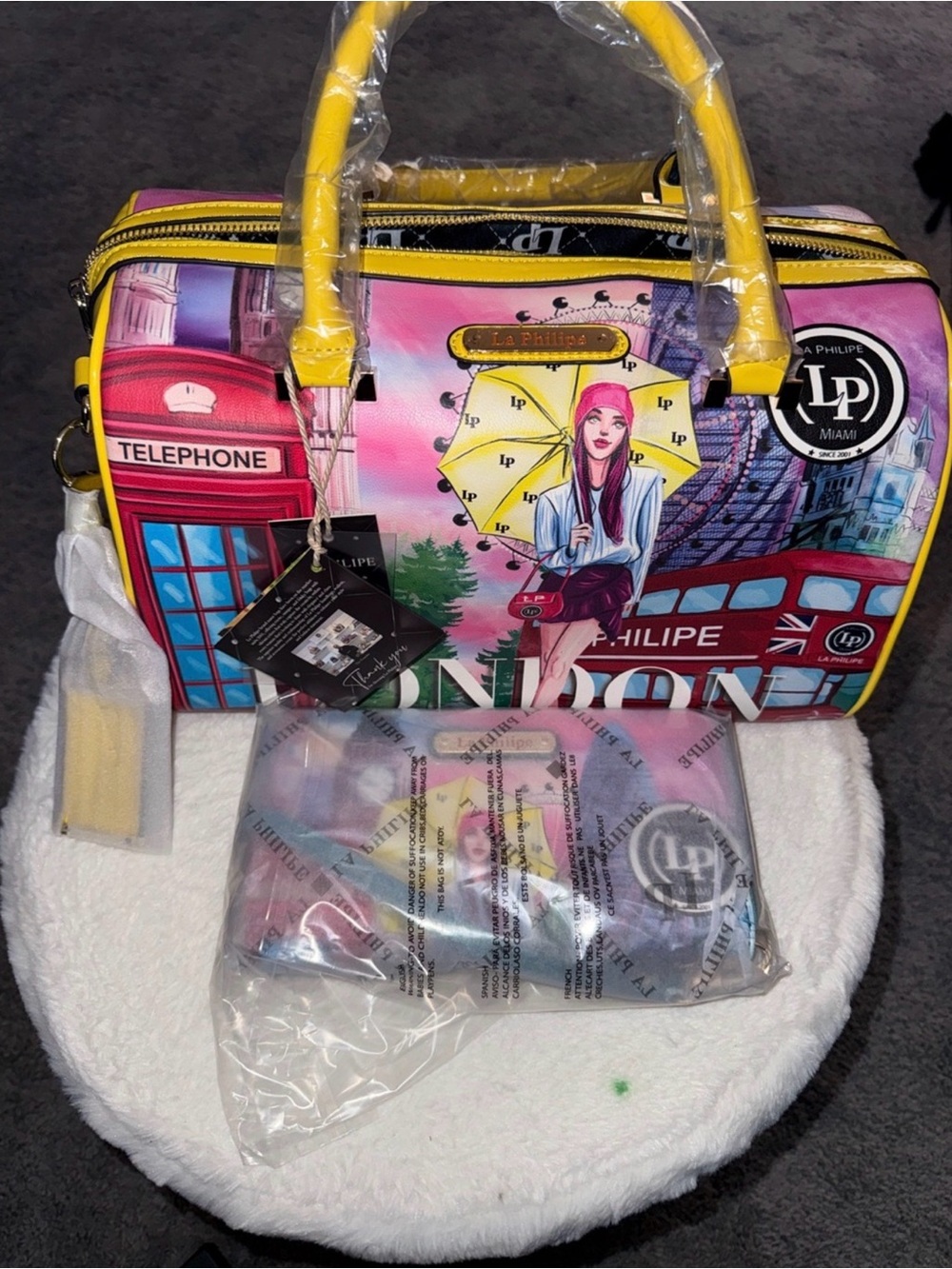 La Philipe "Umbrella In London" Classic Satchel Handbag & Matching Wallet Set